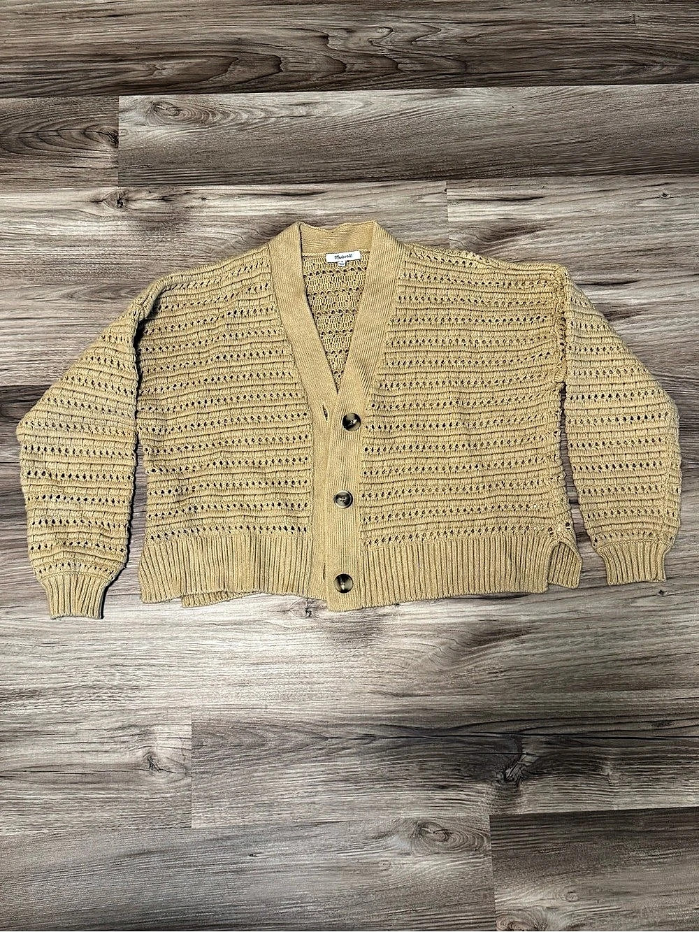 Madewell Tanfield Open-Stitch Cardigan Sweater in Desert Dune